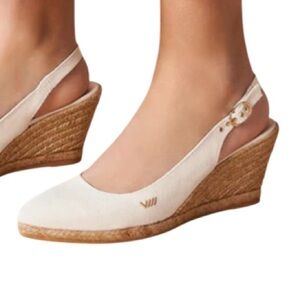 VISCATA Palomera cream Sandals Espadrille Canvas Slingback Buckle Wedges size 10
